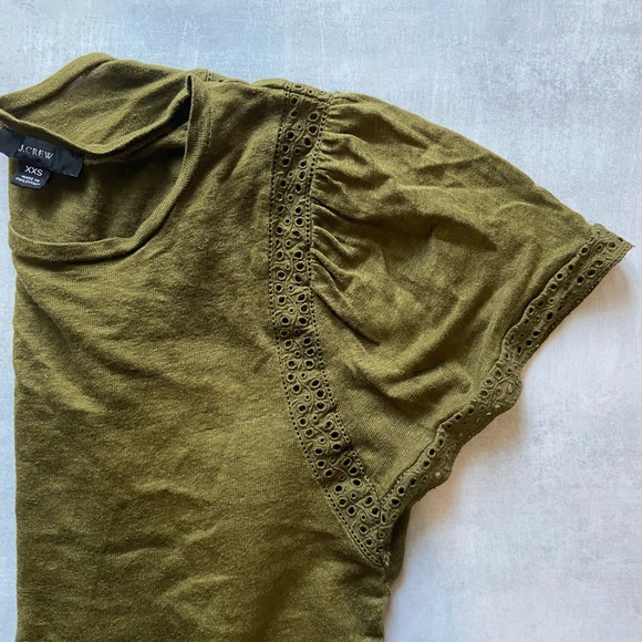 J. CREW flutter sleeve linen tee with lace trim - Picture 9 of 10